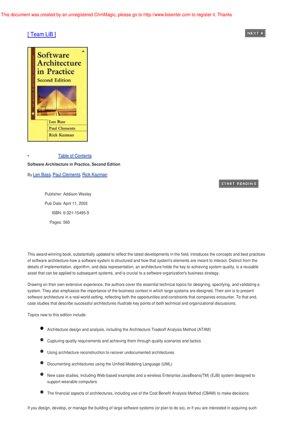 Software Architecture in Practice, Second Edition