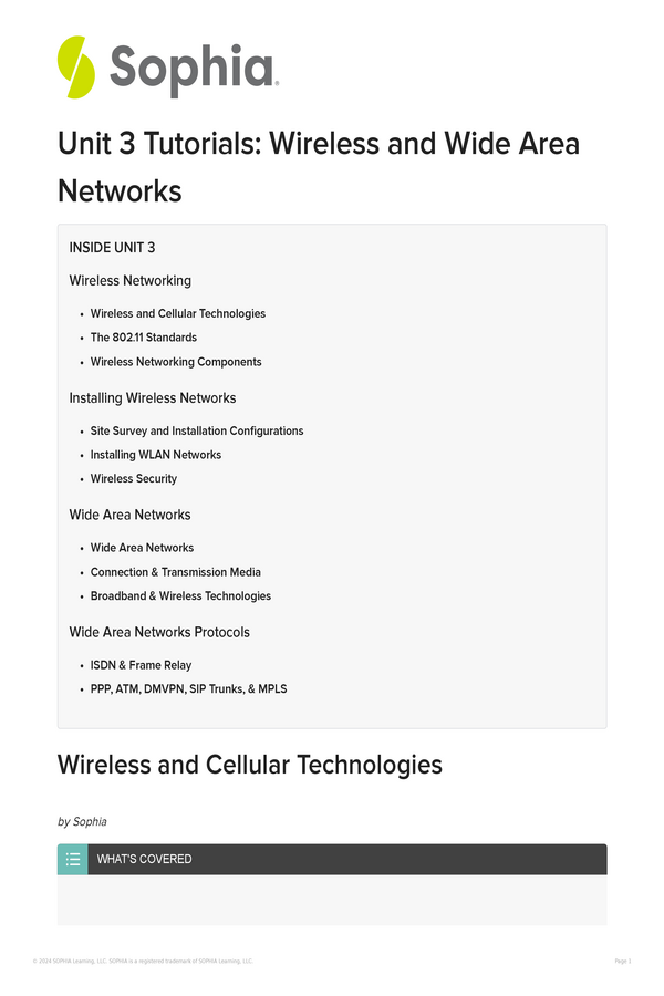 Wireless and Cellular Technologies